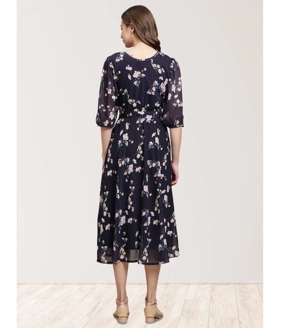 Fabflee Navy Chiffon Gown - - None