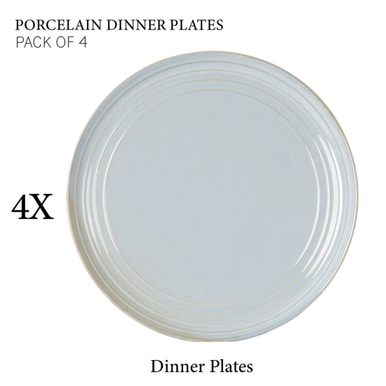 Handcrafted Reactive Glaze Ceramic Dinner Plates, 4 Pieces Serving for 4, Microwave and Dishwasher Safe, Bone-ash Free, Full Plate Set Crockery for Dining and Gifting, Arctic Blue