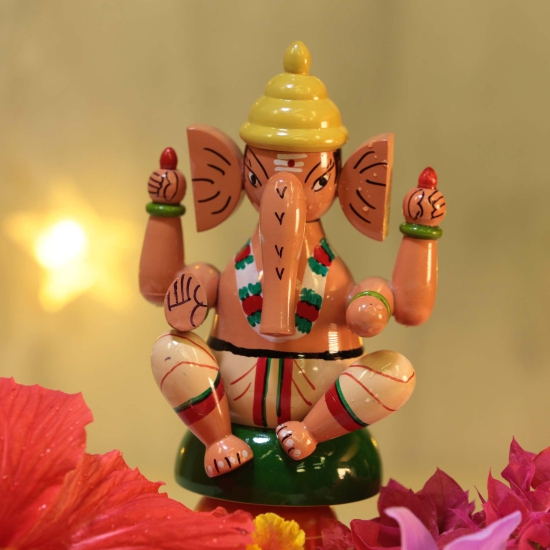 Channapatna Wooden Ganesha Figurine (Small)-Red