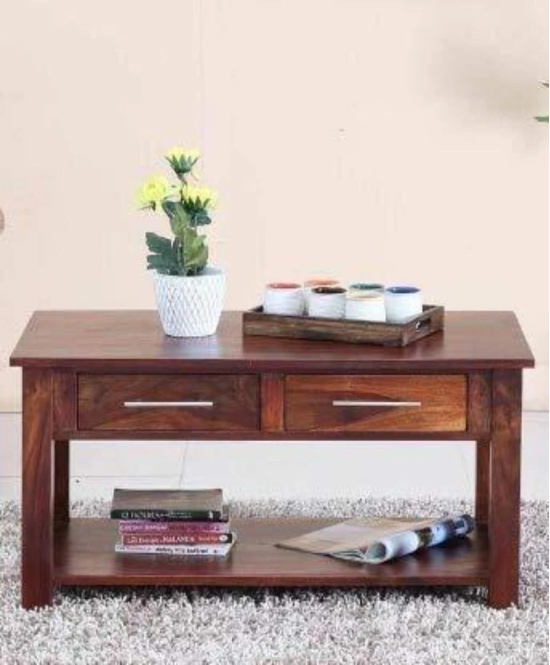 Handmade Solid Wood 2 Drawer & Top Storage Coffee Table-Brown