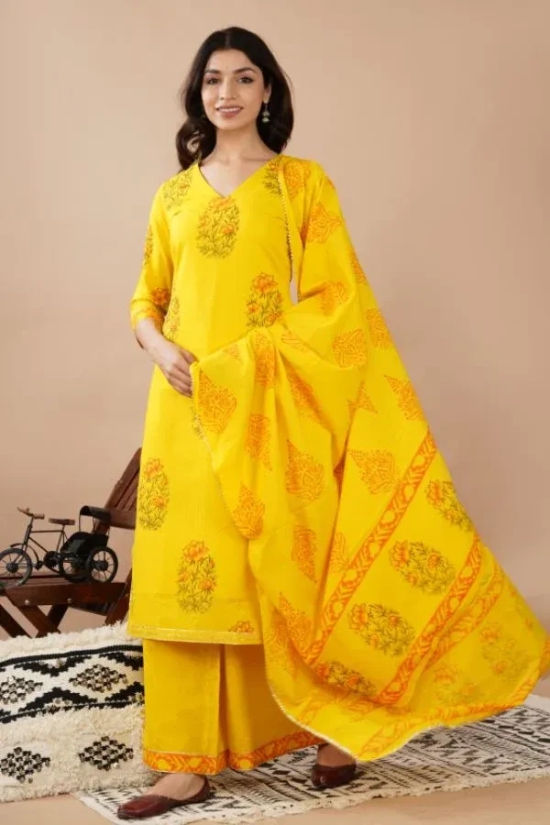 Yellow Printed Kurta Set L