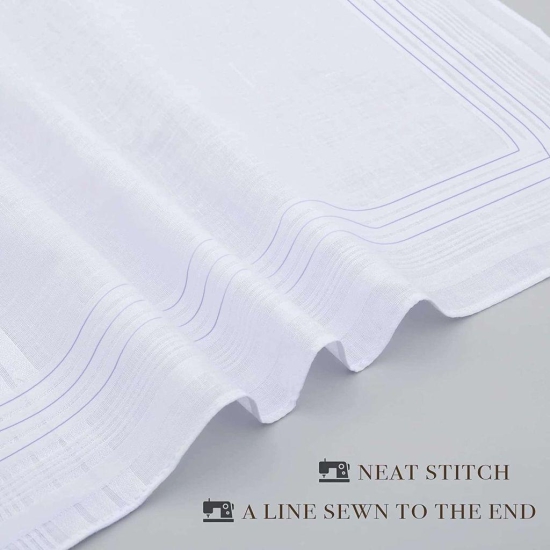 SHELTER Premium Men's 100% Cotton Soft Handkerchief with white and color Lining border (Size 46 x 46 cm) - Pack of 12