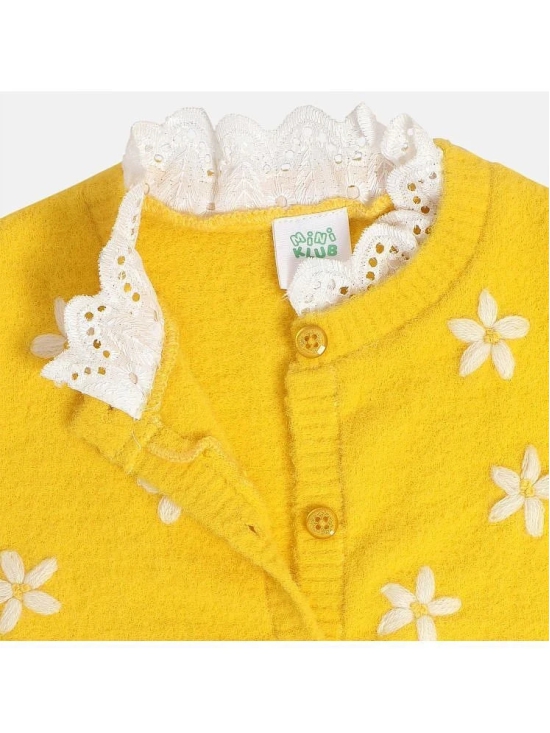 Miniklub Baby Girls Round Neck Full Sleeve Knit Sweater (Yellow Color) - None