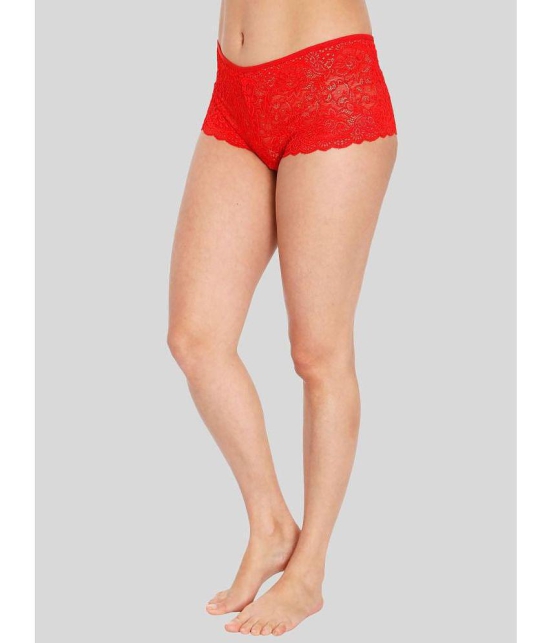 ILRASO - Red Lace Self Design Women's Boy Shorts ( Pack of 1 ) - None