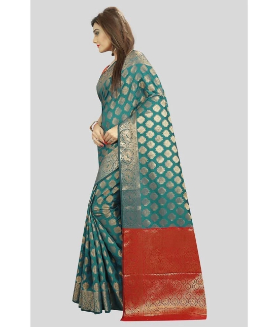 Gazal Fashions - Rama Banarasi Silk Saree With Blouse Piece ( Pack of 1 ) - Rama