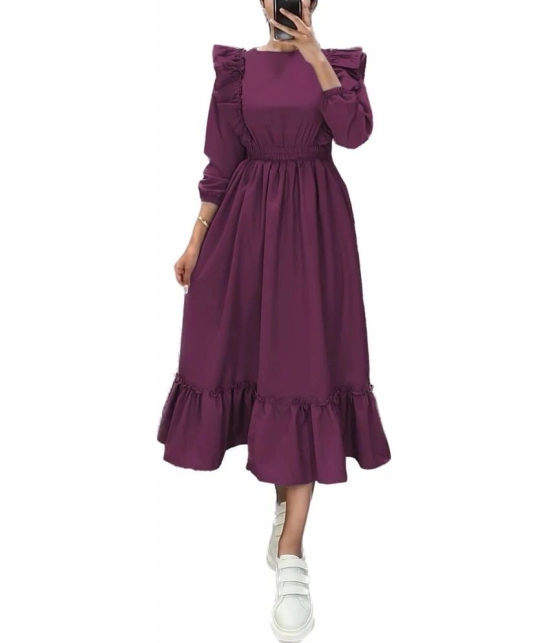 JASH CREATION Polyester solid Midi Womens Fit & Flare Dress - Purple ( Pack of 1 ) - None