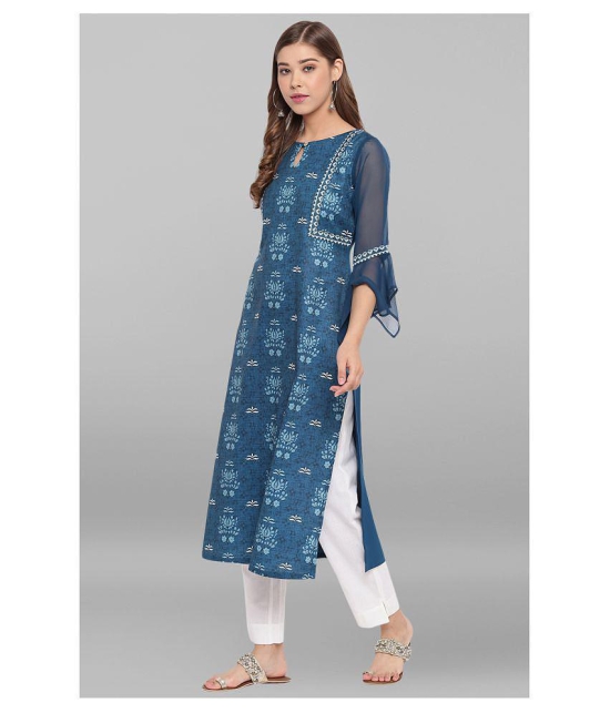 Janasya - Blue Crepe Women's Straight Kurti ( Pack of 1 ) - XXL