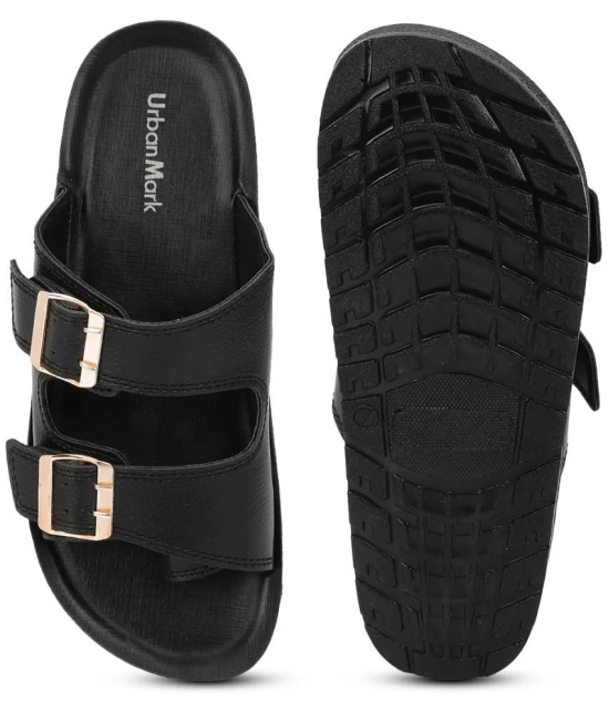 UrbanMark Men Comfortable Cushioned with Side Buckle Strap Thong Flip-Flop - None