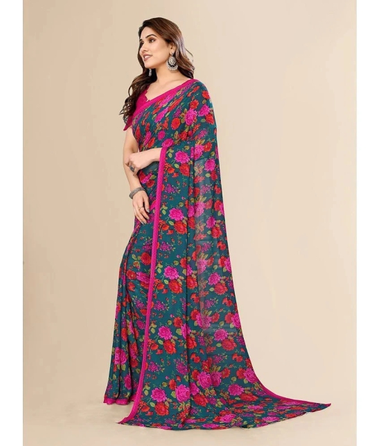 ANAND SAREES Georgette Printed Saree With Blouse Piece - Teal ( Pack of 1 ) - Teal