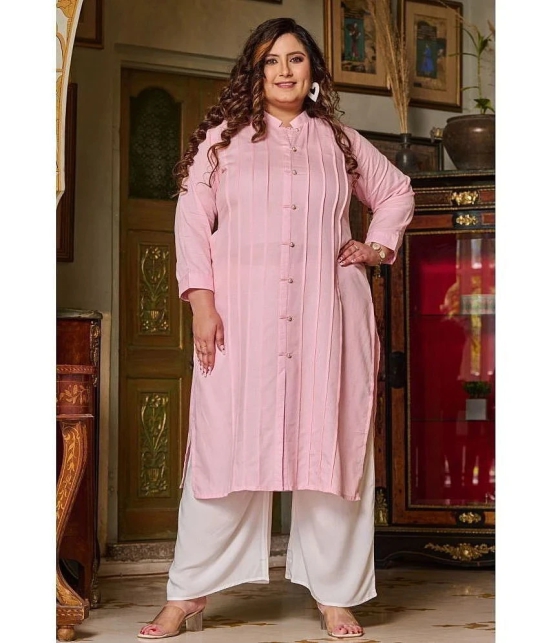 PrettyPlus by Desinoor.com Linen Solid Front Slit Womens Kurti - Pink ( Pack of 1 ) - None