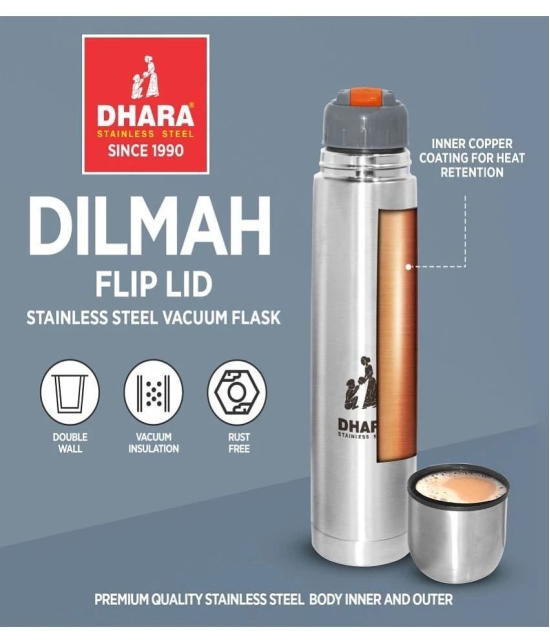 Dhara Stainless Steel Silver Water Bottle 1000 mL ( Set of 1 ) - Silver