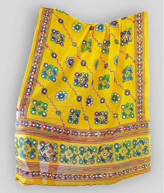 Raj Yellow Cotton Hand Embroidered Dupatta