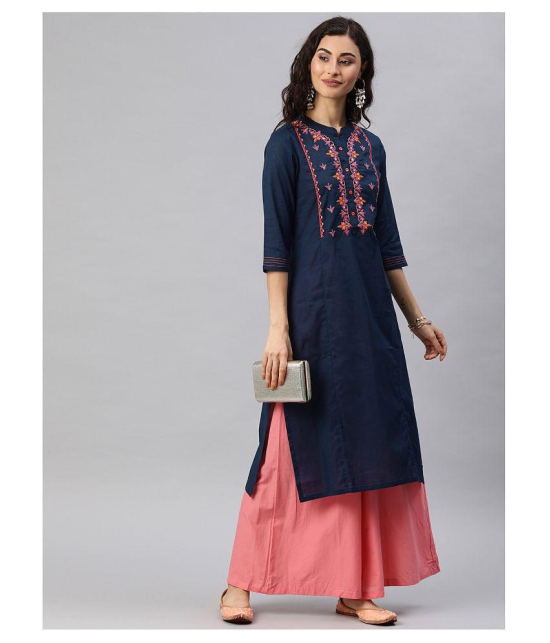 Alena Navy Cotton Straight Kurti - XL