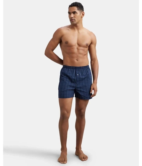 Jockey 8222 Men Super Combed Cotton Woven Checkered Inner Boxers - Grey & Navy (Pack of 2) - None