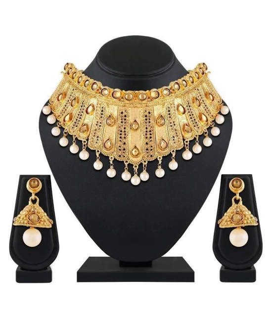 Asmitta Jewellery Zinc Golden Choker Traditional Gold Plated Necklaces Set - Golden