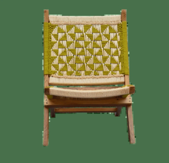 Orchid Homez Hand Woven Lounge Chair Folding Solid Wood Outdoor Chair (Natural) (Yellow-White)