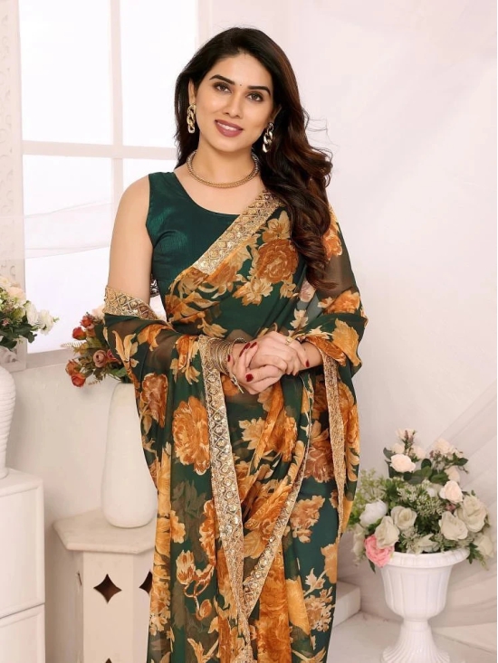 Gazal Fashions Organza Printed Saree With Blouse Piece - Multicolor1 ( Pack of 1 ) - Multicolor1