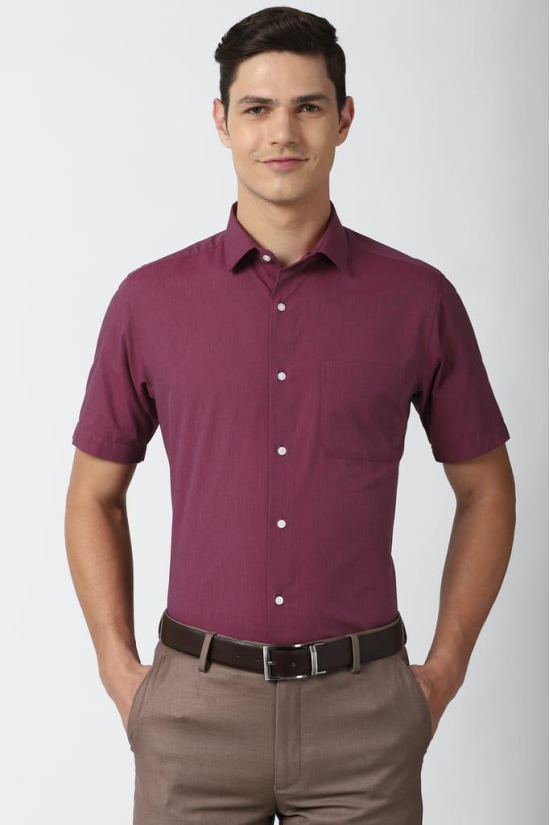 Men Purple Regular Fit Formal Half Sleeves Formal Shirt