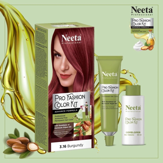 Neeta Professional Pro Fashion Color Kit 3.16 Burgundy 100g Pack of 2, Permanent Hair Color, Creme Hair Colour for Women & Men