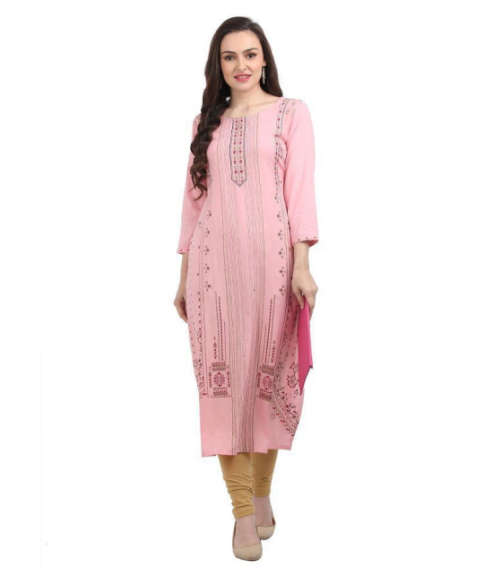 SAAKAA - Pink Rayon Women's Straight Kurti ( Pack of 1 ) - M