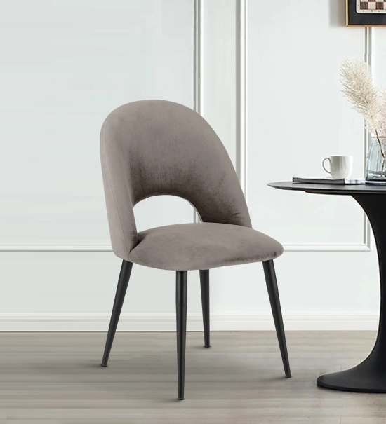 Dining Chair Black With Light Grey Fabric Finish-Grey