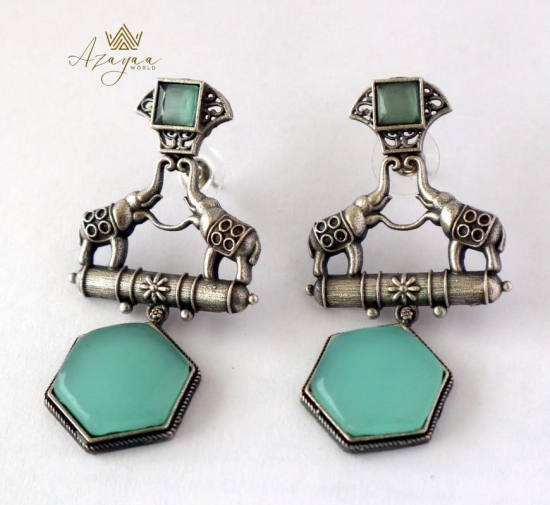 Azayaa World Mint Elephant pair hexagon earring