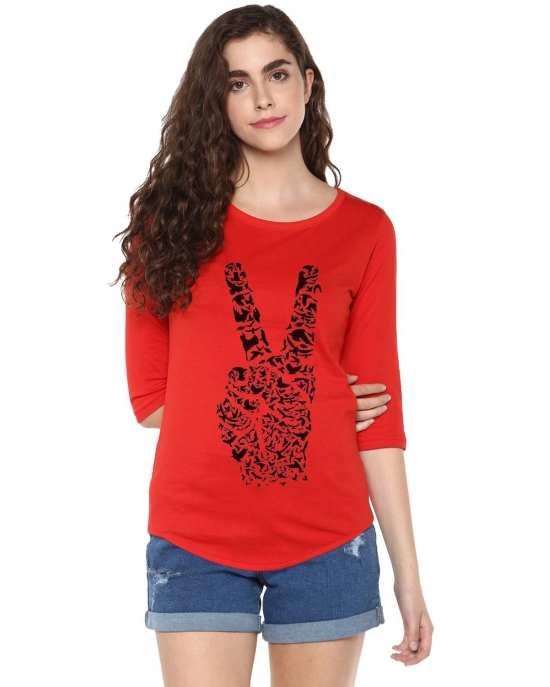 Womens 34U Peace Printed Red Color Tshirts-Red / X Large / 100% Bio Wash Cotton