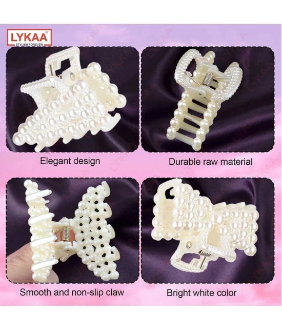 LYKAA Stylish Fancy White Pearl Hair Claw Fashionable Clip Clutcher Hair For Women & Girls 5Pcs - White