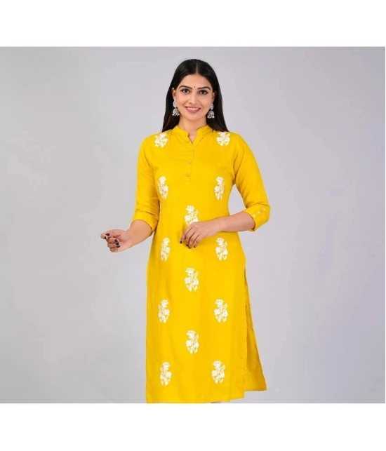 MAUKA Rayon Embroidered Straight Womens Kurti - Yellow ( Pack of 1 ) - None