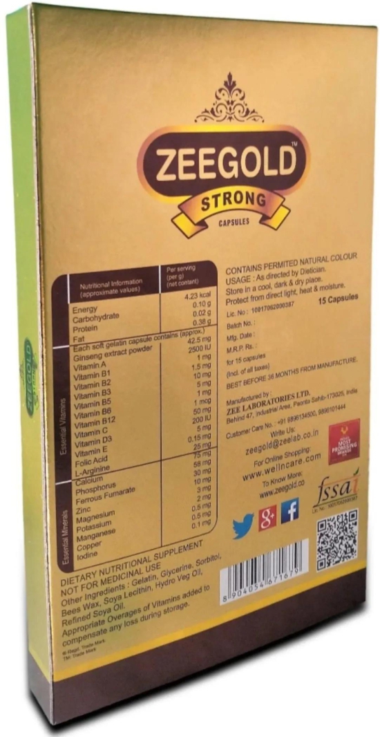 zeegold Strong Capsules With Ginseng, Vitmains,minerals, Antioxident & L-Arginine(60softgel)