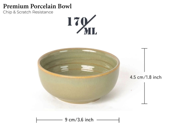 Chip Resistance Porcelain Bowls Set of 4 (180ml) for Serving Vegetable, Dal, Cereal, Mixing Bowl for Snack, Microwave and Dishwasher Safe, Perfect for Dining and Gifting, Olive Green