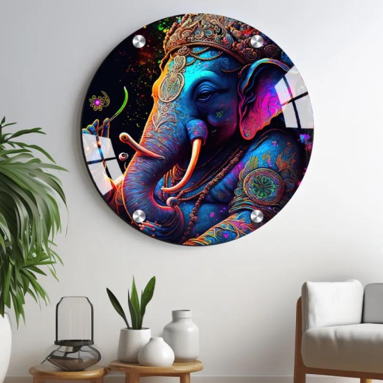 Ganesha Idol Digital Wood Print Wall Art-48 X 48 Inches / Acrylic Glass Thickness: 6mm
