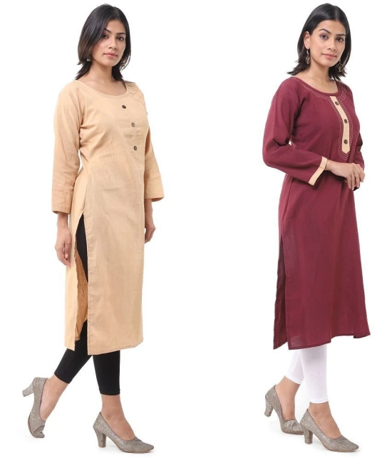 DESHBANDHU DBK - Multicolor Cotton Womens Straight Kurti ( Pack of 2 ) - None