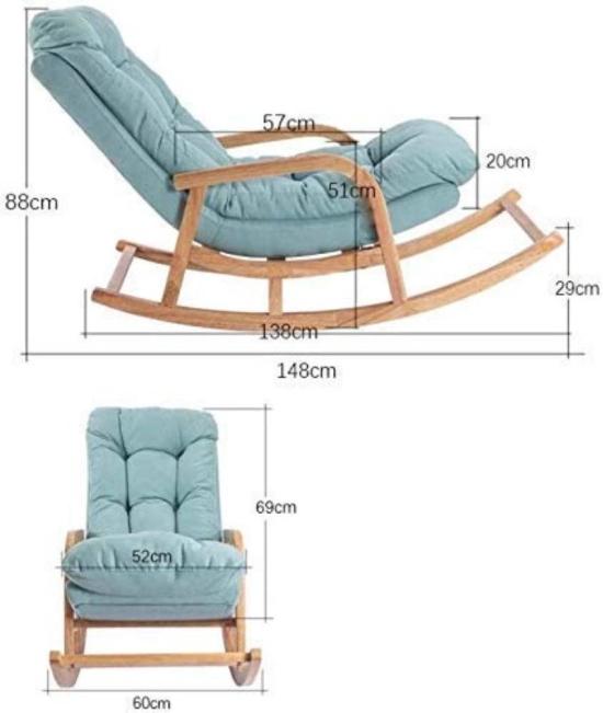 Rocking Chair Colonial and Traditional Super Comfortable Cushion Chair (Natural Polish)-Sky Blue