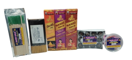 Nandi Gold Premium Agarbathies Combo Pack | Contains 3xBoxes Set Of Agarbatis,1xSambrani Sticks,1xChampa Sticks,1xDhoop Cones,1x Dhoop Cups