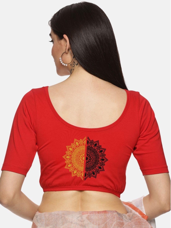 Women Back Printed Stretchable Blouse U017-Red / 5X-Large