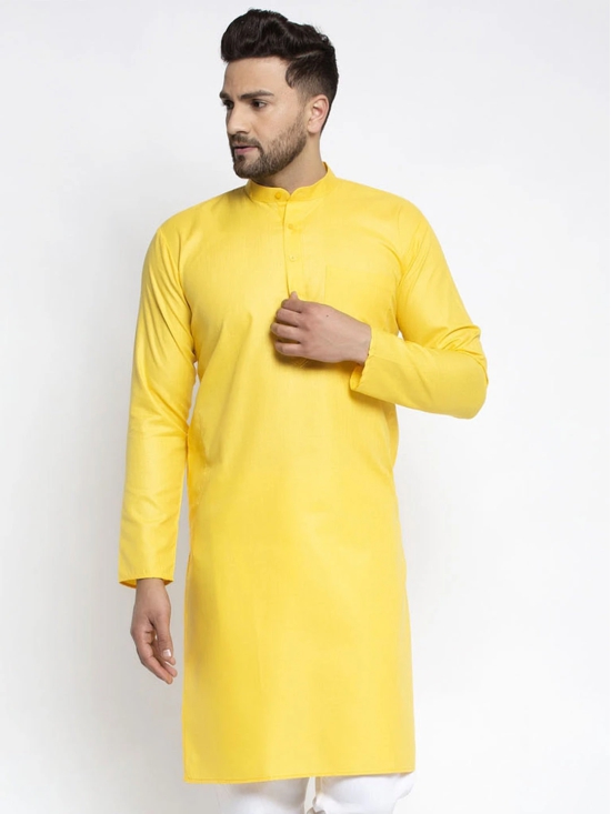 Jompers Mens Lemon Cotton Solid Kurta Only-L / Yellow