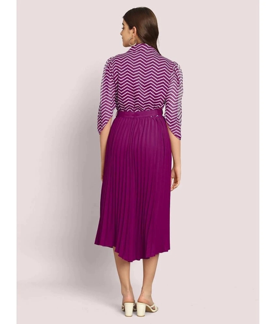 JASH CREATION Polyester Striped Midi Womens Fit & Flare Dress - Magenta ( Pack of 1 ) - None