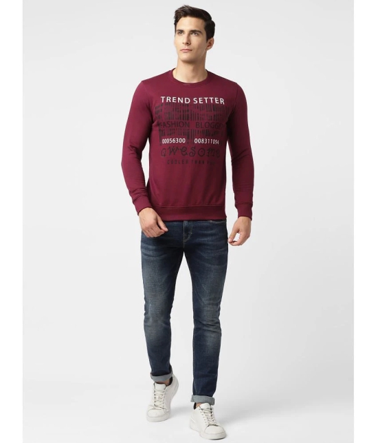 UrbanMark Men Regular Fit Printed Full Sleeves Round Neck Fleece Sweatshirt-Wine - None