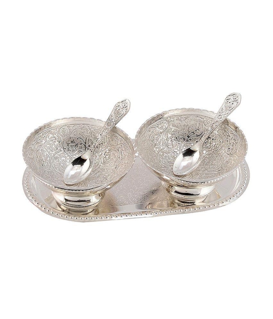 Rajrang Rich Brass Bowl and Tray with Spoon- Pack of 3