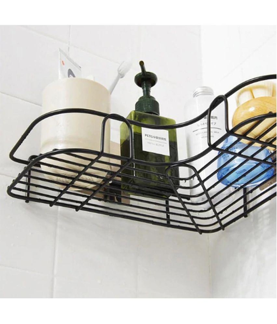 HOMETALES - Stainless Steel Iron coating Self-Adhesive Metal Bathroom Corner Rack Storage Shelves - Black Color