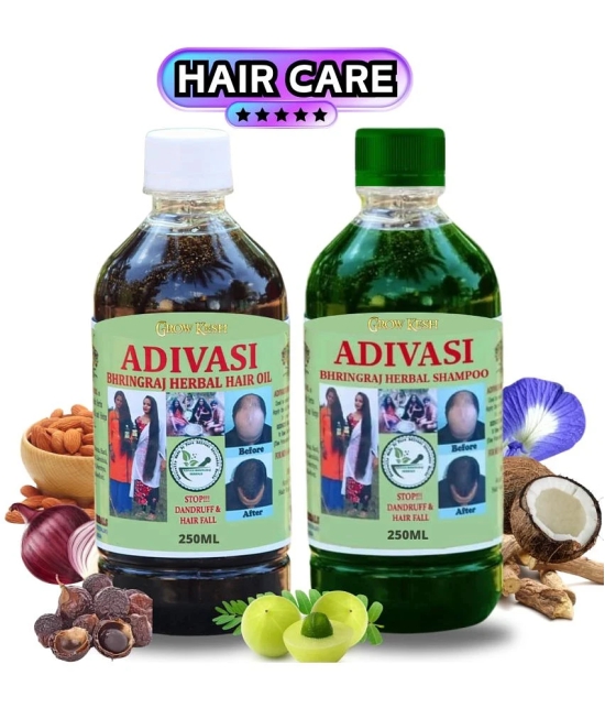 Adivasi Bhringraj Natural Hair Growth Herbal Hair Oil and Shampoo Combo(250ML)(250ml)Pack Of 2