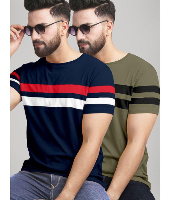 AUSK - Olive Cotton Blend Regular Fit Mens T-Shirt ( Pack of 2 ) - None