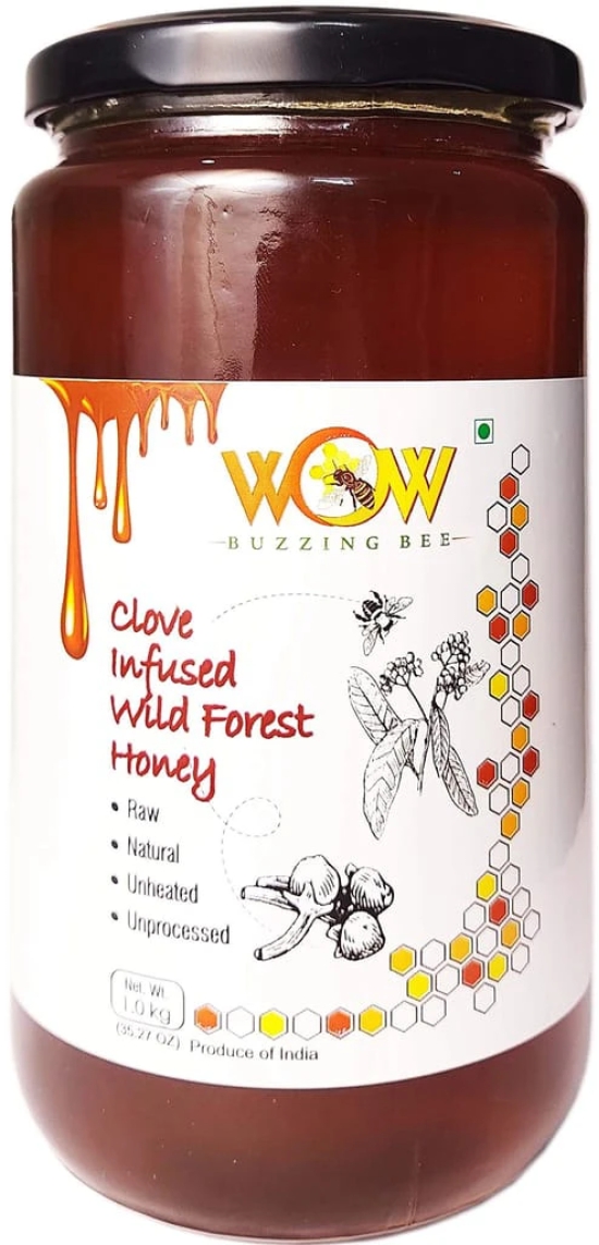 WOW BUZZING BEE - 100% Pure Natural Unprocessed Real Infused Forest Honey Immense Medicinal ValuImmense Medicinal Value. (Infused Honey (1Kg X 5))