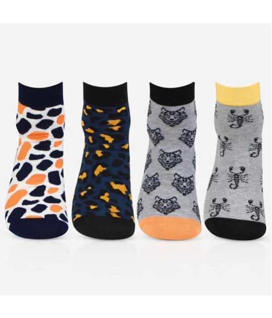 Bonjour - Multicolor Cotton Blend Mens Ankle Length Socks ( Pack of 4 ) - Multicolor