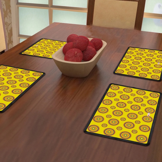 Indigifts Dinning Table Mat 12X18 Inches Set Of 4 - Yellow Designer Printed Placemats, Rectangular 4 Seater Dinning Table Decor Mats