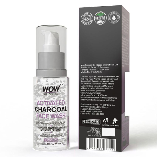 WOW Skin Science Activated Charcoal Face Wash Tube - 100 mL