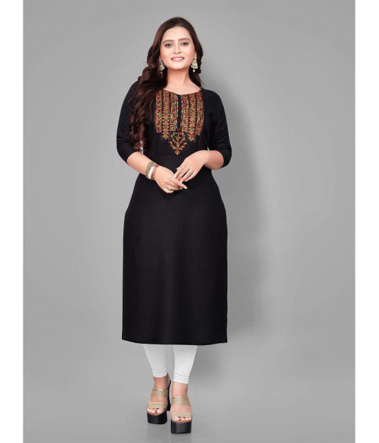 RIAANA - Black Rayon Women's Straight Kurti ( Pack of 1 ) - None