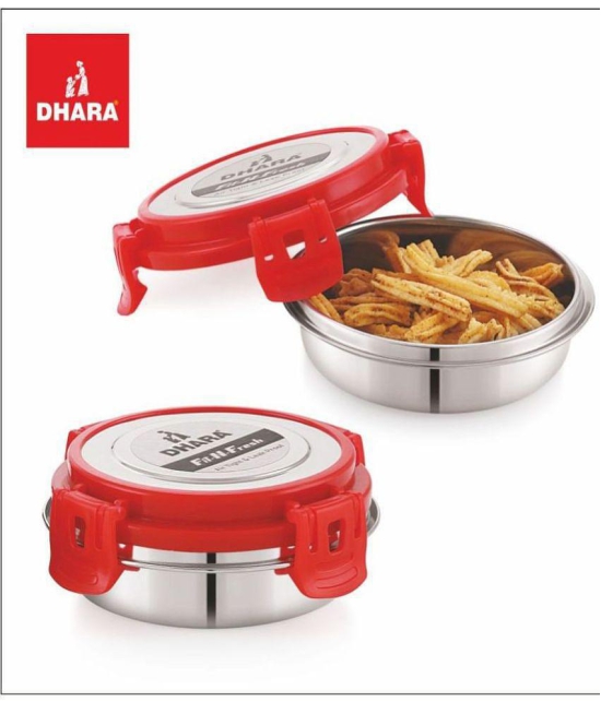 Dhara Stainless Steel Fit-N-Fresh Stainless Steel Insulated Lunch Box 2 - Container ( Pack of 2 )