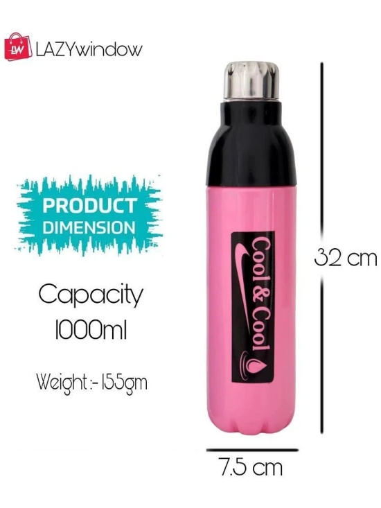 LAZYWINDOW Cool & Cool 1000ml Pink & Sky Blue Water Bottle Blue Plastic Water Bottle 1000 mL ( Set of 2 ) - Blue